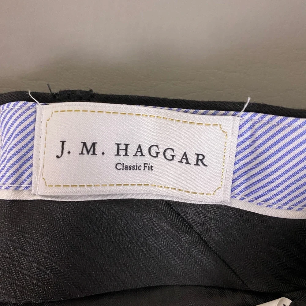 JM Haggar Dress Pants Men's Size 42x30 Black Stretch Slacks Flat Front